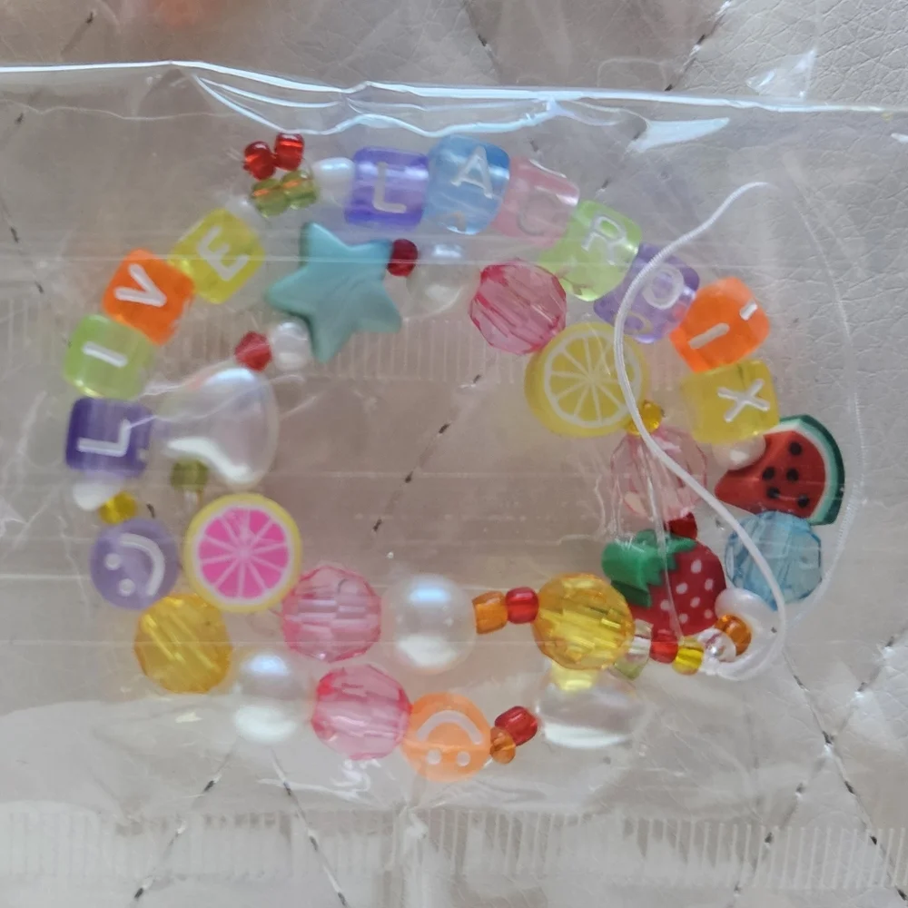 SET (2) LACROIX Beaded New Wrist Phone Charms with Fruit & Color Beads